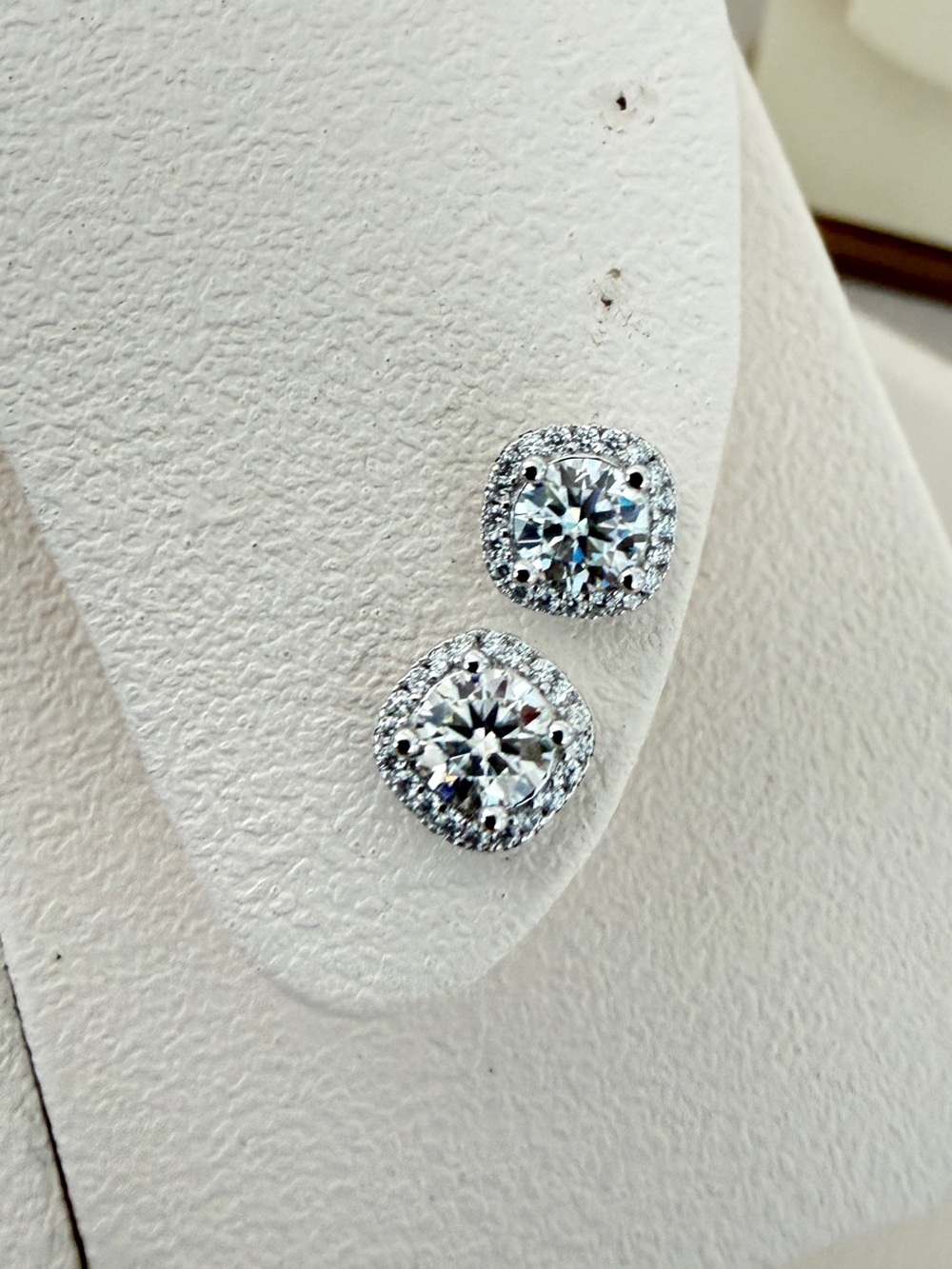 S925 Moissanite Square Halo Diamond Studs - Picture 3 of 6
